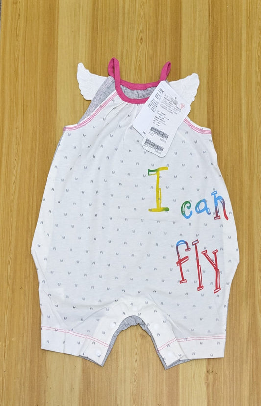 White "I Can Fly" Sleeveless Baby Romper | Soft Cotton | Art No. CM0053