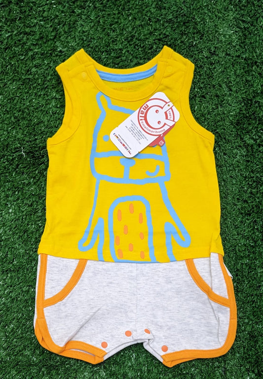 Yellow & Grey Sleeveless Baby Romper | Soft Cotton | Art No. CM0032