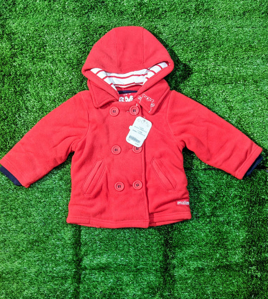 Red Baby Winter Coat with Hood – Double Cotton & Polyester Lined | Full Sleeve Jacket CM0087