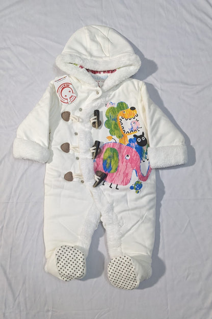 Baby Animal Print Romper with Hood – Full Body Suit | Double Cotton & Polyester Filled | CM0084