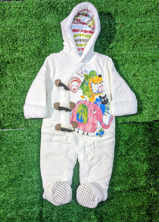 Baby Animal Print Romper with Hood – Full Body Suit | Double Cotton & Polyester Filled | CM0084