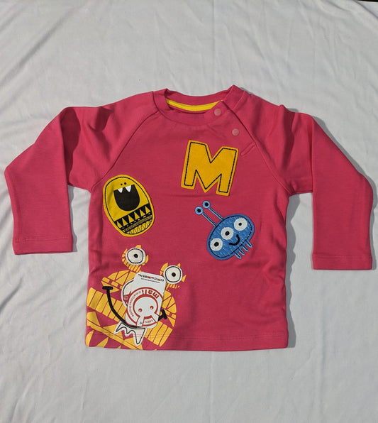 Red Full Sleeves Baby Shirt – Double Cotton with Fun Cartoon Patchwork | Art Number CM0081