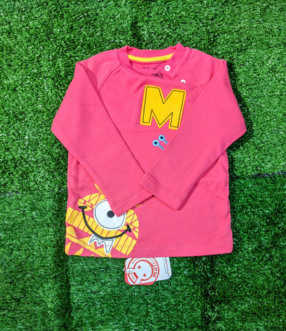 Red Full Sleeves Baby Shirt – Double Cotton with Fun Cartoon Patchwork | Art Number CM0081