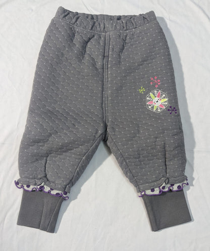 Baby Girl Grey Quilted Trousers – Double Cotton with Polyester Filling | Polka Dot Trim | CM0068