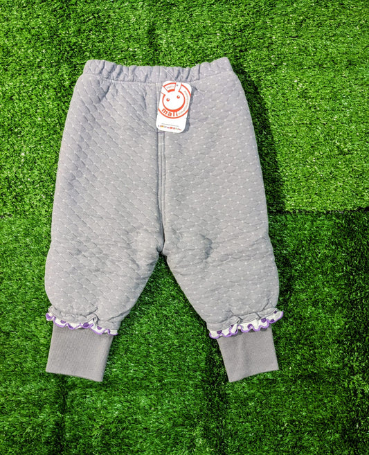 Baby Girl Grey Quilted Trousers – Double Cotton with Polyester Filling | Polka Dot Trim | CM0068