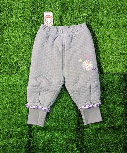 Baby Girl Grey Quilted Trousers – Double Cotton with Polyester Filling | Polka Dot Trim | CM0068
