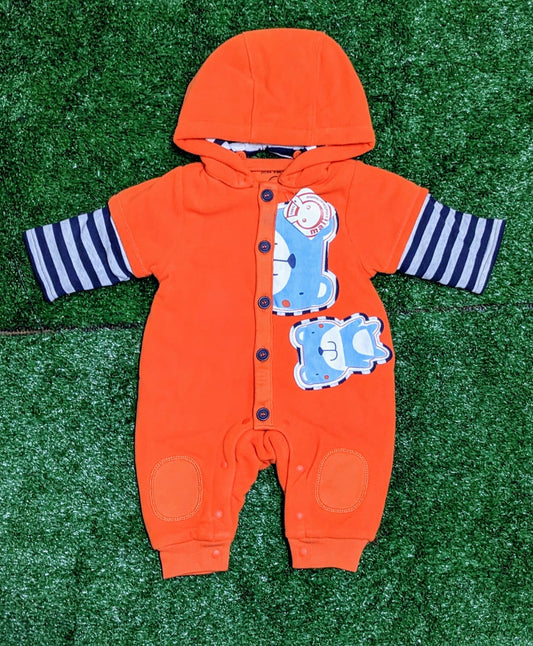 Full Body Baby Romper with Hoodie | B/W Full Sleeves Design | Art No. CM0113