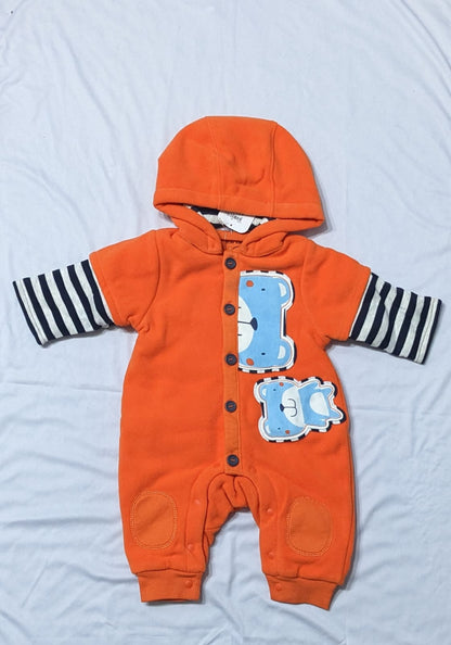 Full Body Baby Romper with Hoodie | B/W Full Sleeves Design | Art No. CM0113