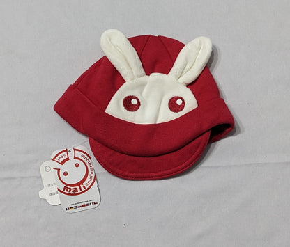 Red Baby Cap with White Rabbit Design | Soft & Warm Winter Cap | Art No. CM0137