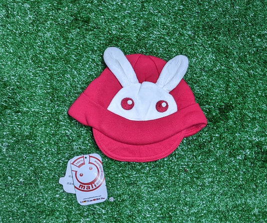 Red Baby Cap with White Rabbit Design | Soft & Warm Winter Cap | Art No. CM0137