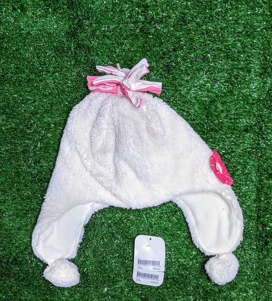 White Baby Cap with Ear Covers | Soft & Warm Winter Hat | Art No. CM0139