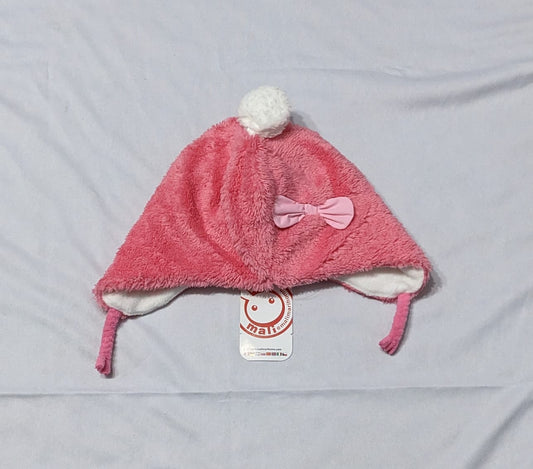 Pink Baby Cap with Bow | Double Cotton with Outer Fur | Art No. CM0154