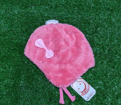 Pink Baby Cap with Bow | Double Cotton with Outer Fur | Art No. CM0154