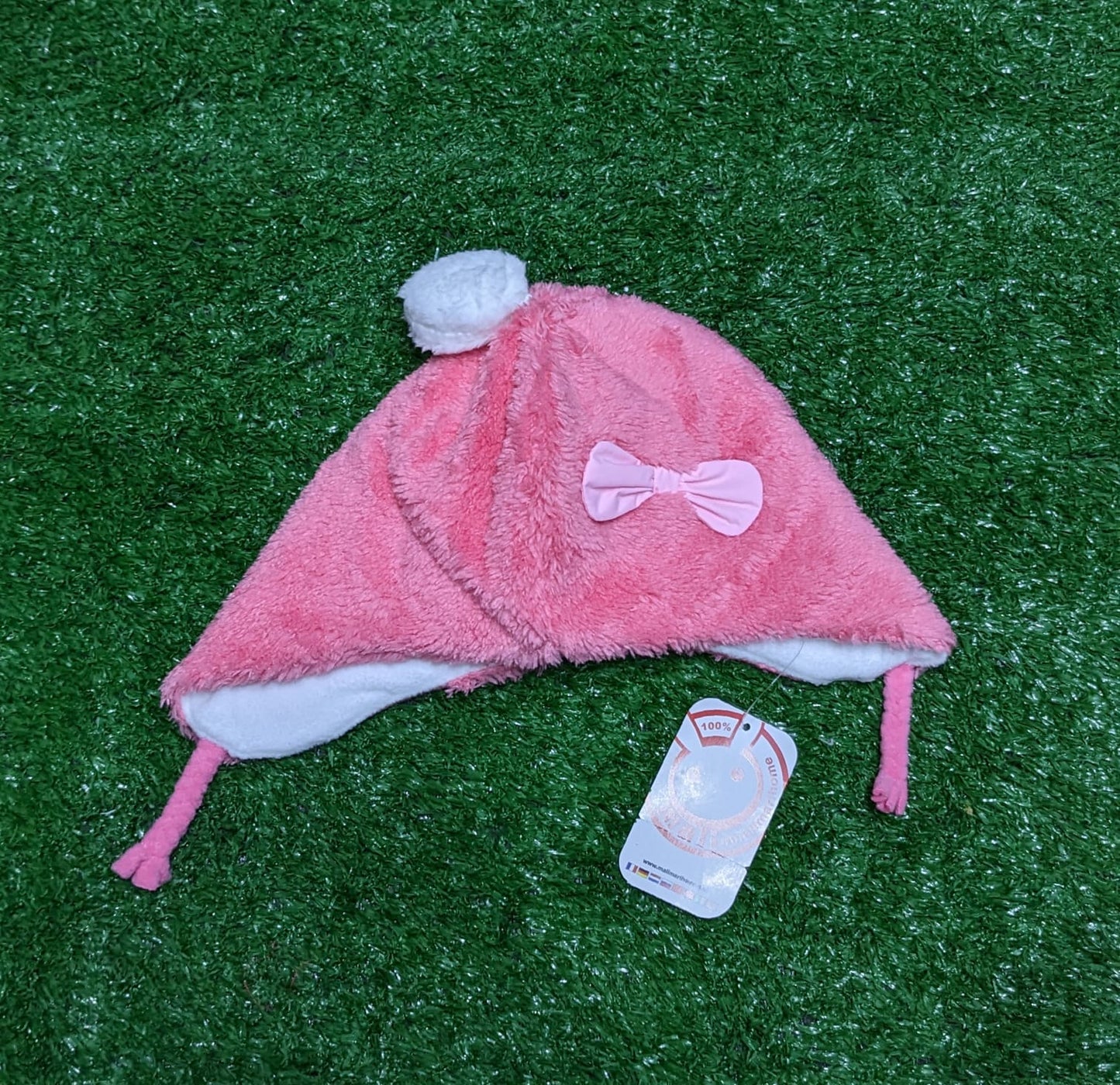 Pink Baby Cap with Bow | Double Cotton with Outer Fur | Art No. CM0154