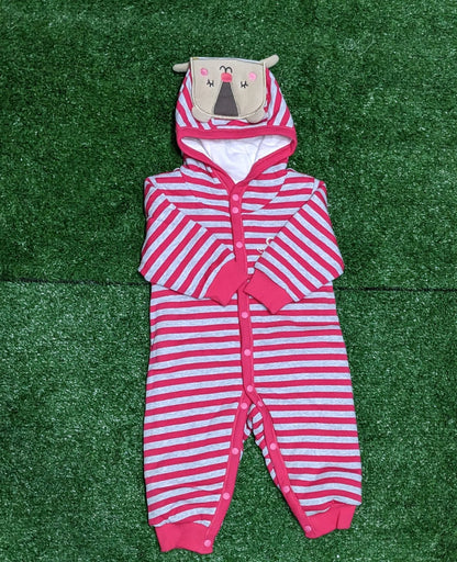 Full Sleeves Baby Romper with Hoodie | Grey/Pink Lining | Double Cotton with Polyester Filling | Art No. CM0179