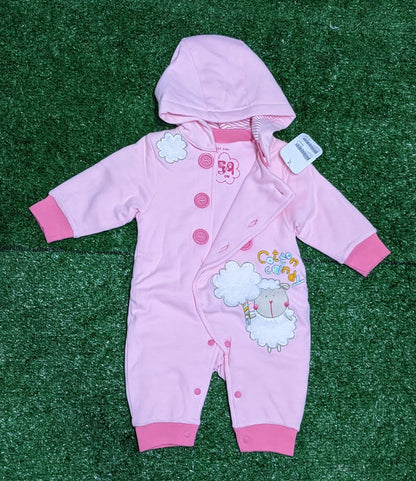 Pink Baby Full Body Romper with Hoodie | Double Cotton & Polyester Filling | Full Sleeves | Art No. CM0181