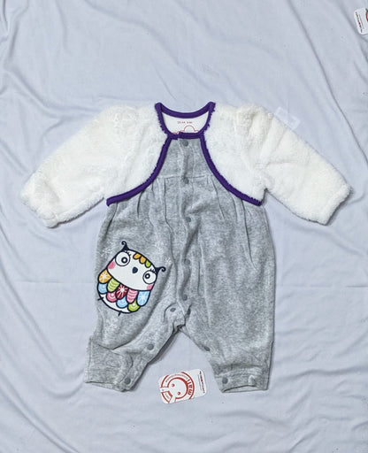 Grey Baby Romper with Fur Sleeves | Double Cotton for Extra Comfort | Art No. CM0189