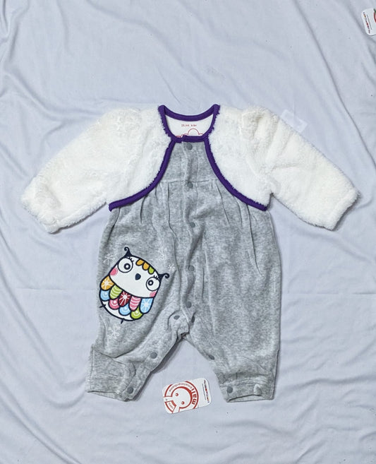 Grey Baby Romper with Fur Sleeves | Double Cotton for Extra Comfort | Art No. CM0189
