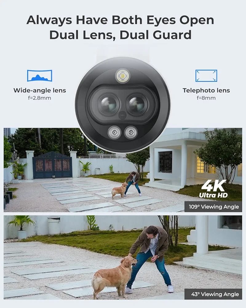 REOLINK 81MA 8mp 4k dual lens camera with motion detection colour night vision 2 way audio  Without box