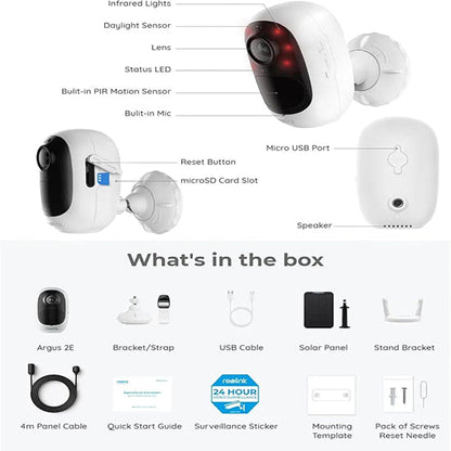 Reolink argus 2e with solar panel box pack with complete accessories  2k 2mp camera with IR night vision 2-way talk waterproof motion detection