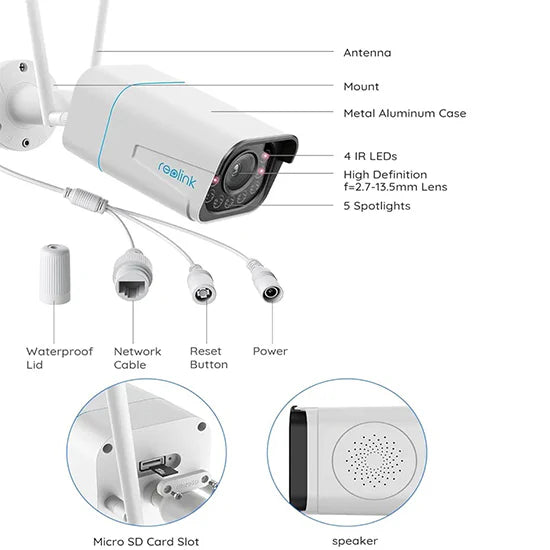 Reolink RLC-511WA 5MP Wired/WiFi Camera – 5× Zoom, Colour Night Vision, 2-Way Audio, Full Kit {WITHOUT BOX}