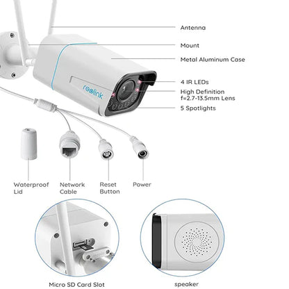 Reolink RLC-511WA 5MP Wired/WiFi Camera – 5× Zoom, Colour Night Vision, 2-Way Audio, Full Kit {WITHOUT BOX}